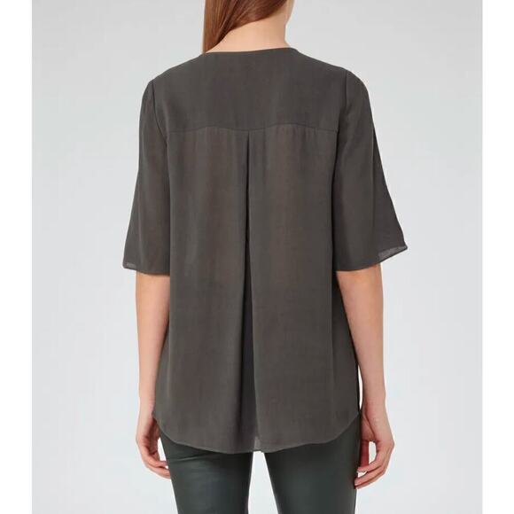 Reiss Carine Short Sleeve Dark Gray Half Button Top Women's Size 2 - Picture 6 of 11